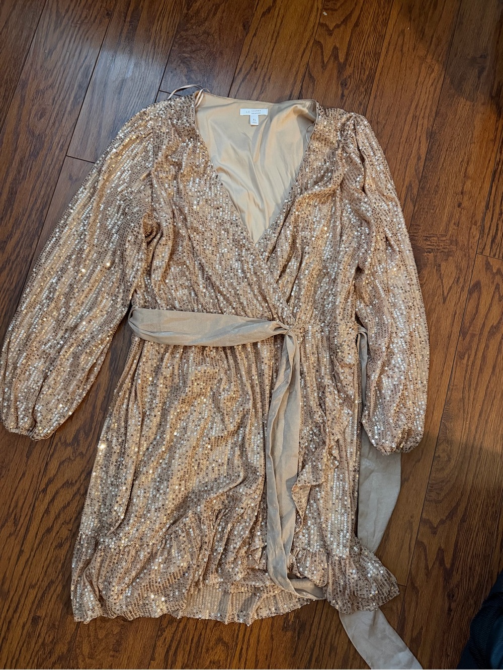 LC Lauren Conrad Gold Sequin Long Sleeve Wrap Dress